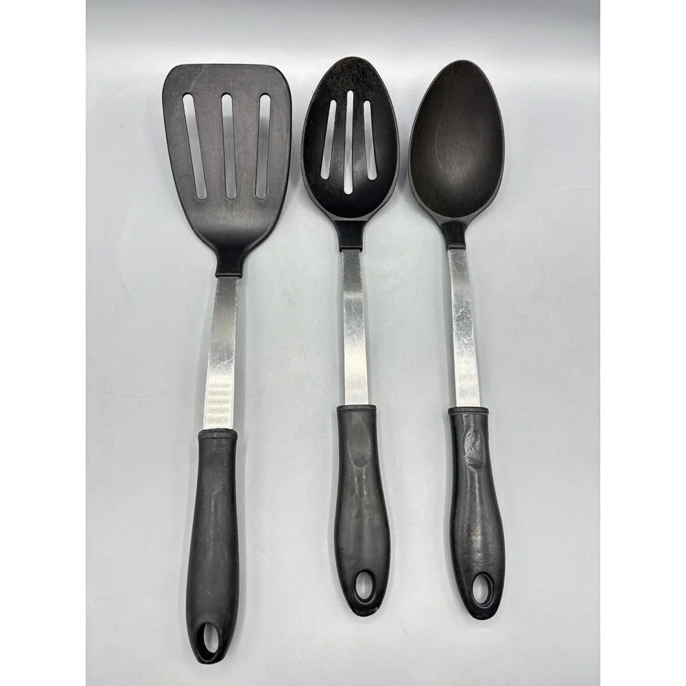 3 Pc Kitchen‎ Nylon Utensil Set Spatula Slotted Spoon Solid Spoon Made in USA